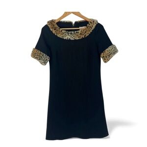 Julie Brown NYC Vintage Retro faux leopard  black sheath cocktail dress